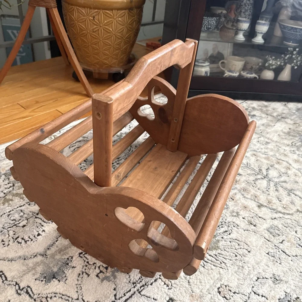 Vintage Wooden Heart Basket Handmade USA Decor Storage Large 15
